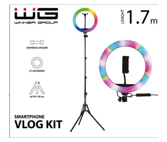 WG - Vlog Kit základní sada pro natáčení video blogů, s RGB LED světlem a tripodem 1,7 metru