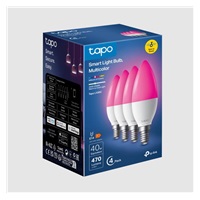 TP-Link Tapo L430C(4-pack) chytrá WiFi stmívatelná LED žárovka (barevná,2500K-6500K,470lm,2,4GHz,E14)