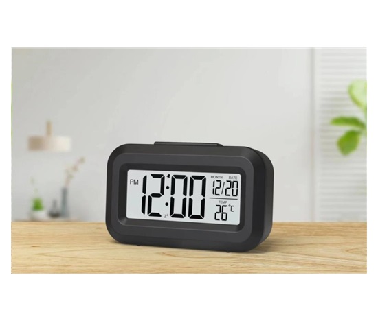 WG - Budík s vnitřním teploměrem WG DigiTherm Alarm, černá