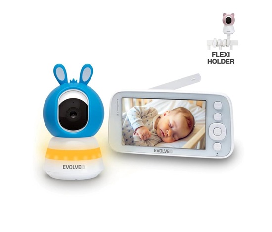 EVOLVEO Baby Monitor N5, Set videochůvičky s 360° dohledem, obousměrnou komunikací a ukolébavkami, modrá