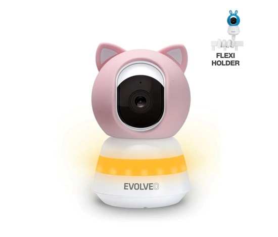 EVOLVEO Baby Monitor LUX, Chytrá 360° videochůvička s nočním viděním, detekcí pláče a pohybu, růžová