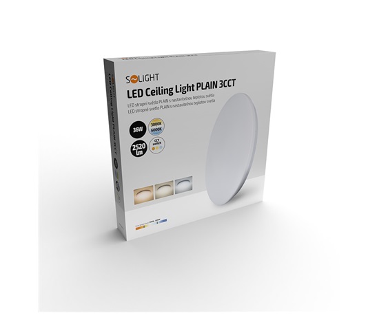BAZAR - Solight LED stropní světlo Plain, 3CCT, 36W, 2520lm, 3000K, 4000K, 6000K, kulaté, 45cm - Poškozený obal