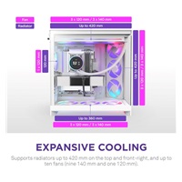 NZXT skříň H9 Flow ARGB dvoukomorová ATX / 3xRGB 140 mm / 1x 120mm fan / prosklená / bílá