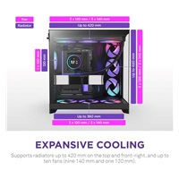 NZXT skříň H9 Flow ARGB+ dvoukomorová ATX / 6xRGB 140 mm / 1x 120mm fan / prosklená / controller / černá