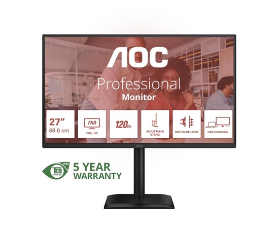 AOC MT 27" 27E4CV - 1920x1080,IPS,120Hz,1xHDMI,1xDP,USBhub,USB-C,PD,RJ45,Repro,Pivot