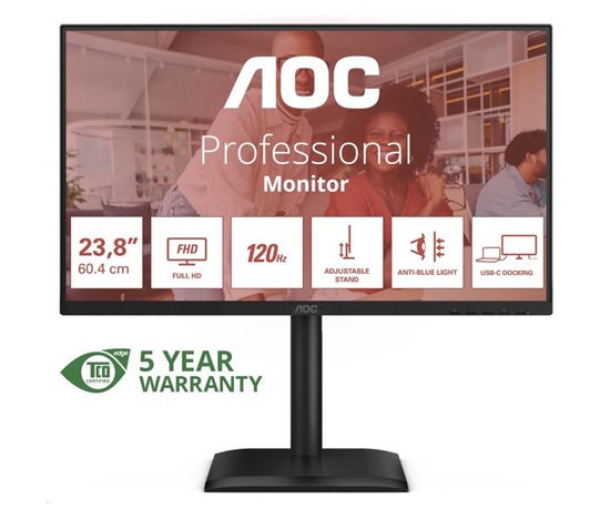 AOC MT 23,8" 24E4CV - 1920x1080,IPS,120Hz,1xHDMI,1xDP,USBhub,USB-C,PD,RJ45,Repro,Pivot