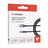 VERBATIM Kabel Sync & Charge, USB na USB-C, 18W, 120cm
