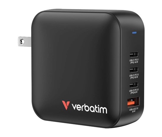 VERBATIM GaN Nabíječka Mini GaN 165W, 3xUSB-C, 1x USB-A, černá