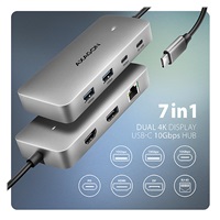 AXAGON HMC-CUB83X2, USB 10Gbps hub, 2x USB-A, USB-C, HDMI & DP 4k/144Hz, RJ-45 GLAN, PD 100W, kabel USB-C 15cm