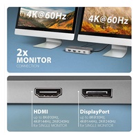 AXAGON HMC-CUB83X2, USB 10Gbps hub, 2x USB-A, USB-C, HDMI & DP 4k/144Hz, RJ-45 GLAN, PD 100W, kabel USB-C 15cm