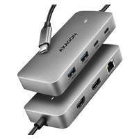 AXAGON HMC-CUB83X2, USB 10Gbps hub, 2x USB-A, USB-C, HDMI & DP 4k/144Hz, RJ-45 GLAN, PD 100W, kabel USB-C 15cm