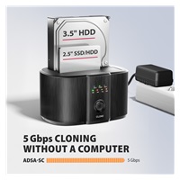 AXAGON ADSA-SC, stacja dokująca USB-C 5Gbps dla 2× SATA 6G 2.5"/3.5" SSD/HDD z funkcją klonowania