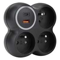 Solight rozbočka, 3x 15A, USB A+C rychlonabíječka 20W PD, matná černá