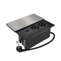 Solight vestavný blok zásuvek s posuvným krytem, 2 zásuvky, USB A+C 65W PD, 2m, stříbrný