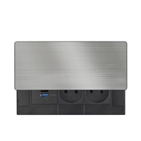 Solight vestavný blok zásuvek s posuvným krytem, 2 zásuvky, USB A+C 65W PD, 2m, stříbrný