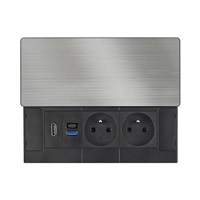 Solight vestavný blok zásuvek s posuvným krytem, 2 zásuvky, HDMI, USB A+C 20W PD, 2m, stříbrný
