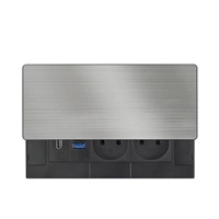 Solight vestavný blok zásuvek s posuvným krytem, 2 zásuvky, HDMI, USB A+C 20W PD, 2m, stříbrný