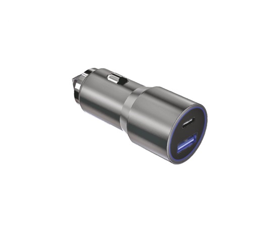 WG - Nabíječka do auta 2x USB 38W, 1x USB-A + 1x USB-C, kabel USB-A na USB-C, stříbrná