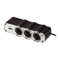 WG - Nabíječka do auta,  rozbočovač, 3x zásuvka zapalovače 12V + 1x USB-A, s prodloužením