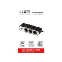 WG - Nabíječka do auta,  rozbočovač, 3x zásuvka zapalovače 12V + 1x USB-A, s prodloužením