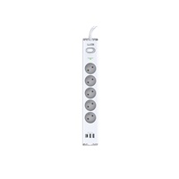 WG - Přepěťová ochrana 5 slotů + 2x USB-A + 1x USB-C, kabel 1,5 metru, bílá