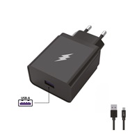 WG - Síťová nabíječka 1x USB-A 22,5W, SuperCharge, 5V-9V-12V, + kabel USB-A na Type-C (5A), černá