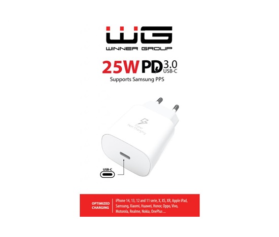 WG - Síťová nabíječka 1x USB-C, PD PPS 25W, bílá
