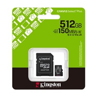 Kingston MicroSDXC karta 512GB Canvas Select Plus, U3, V30, A1, SD Adaptér