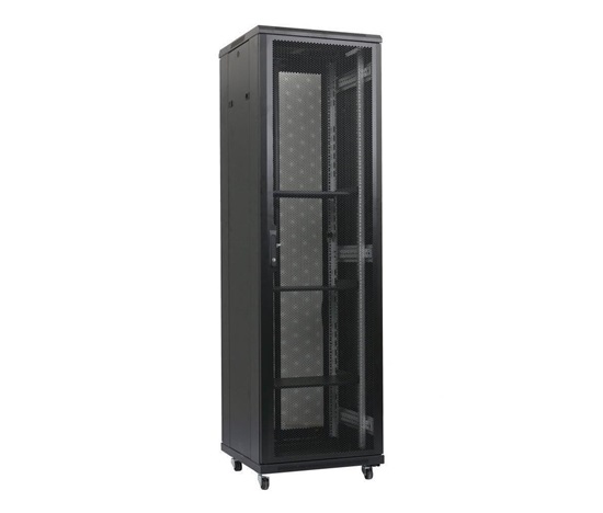XtendLan 19" stojanový rozvaděč 47U 600x1000, nosnost 1000kg, perforované dveře i záda, kolečka, rozložený, černý