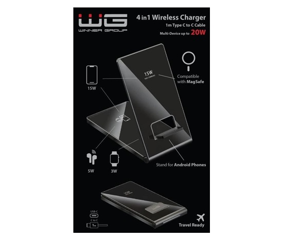 WG - Bezdrátová nabíječka WG36, 4v1 FAST MAGNET, 2x 15W+5W+3W, černá