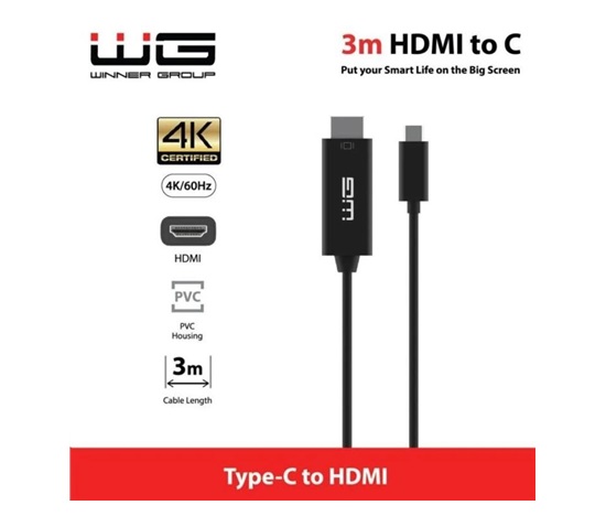 WG - Datový kabel Type-C na HDMI, 3 metry, 4K, černá