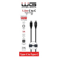 WG - Datový kabel Type-C na Type-C, 1,5 metrů, 5A, 140W, černá