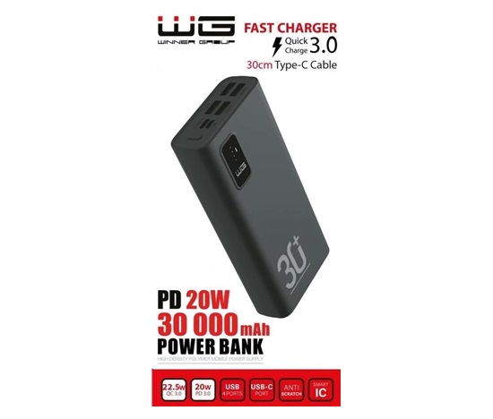 WG - Power Bank 30000 mAh, USB-C PD 20W, černá