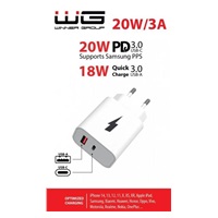 WG - Síťová nabíječka 2x USB, 1x USB-C PD 20W + 1x USB-A QC 3.0 18W, bílá