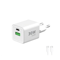 WG - Síťová nabíječka GaN 2x USB 30W, 1x USB-C PD3.0 PPS QC4 30W + USB-A 18W, kabel Type-C na Type-C, bílá