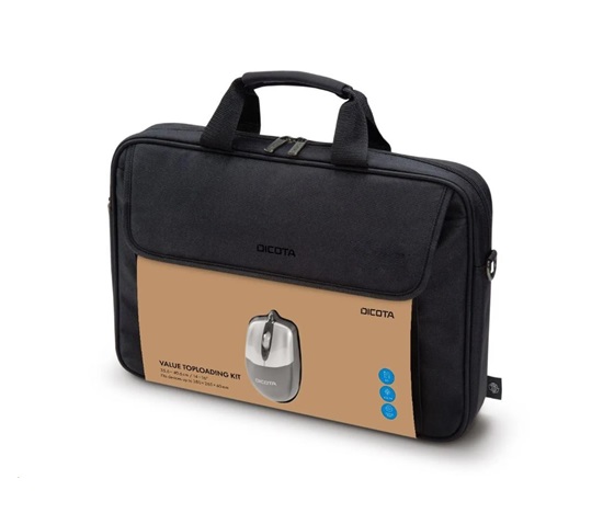 DICOTA Value Toploading Kit 14-16, Brašna na notebook s přiloženou optickou myší, černá