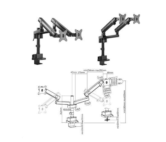 Dvouramenný stolní držák na 2 monitory Fiber Mounts M8C12