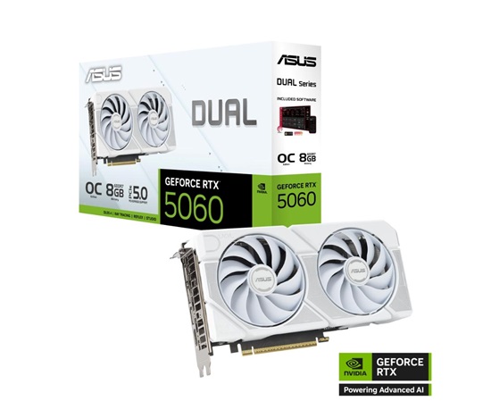 ASUS VGA NVIDIA GeForce RTX 5060 DUAL OC 8G WHITE, 8GB GDDR7, 3xDP, 1xHDMI