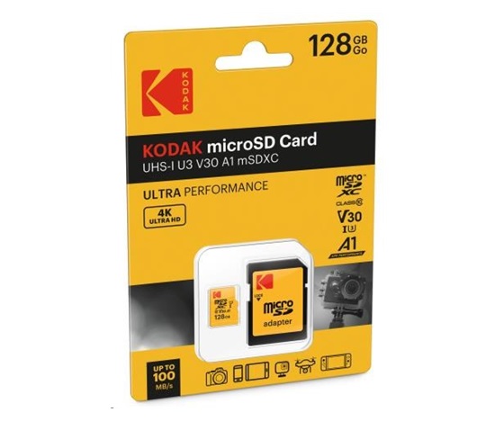 Kodak paměťová micro SD karta 128GB UHS-I U3 V30 Ultra + adaptér