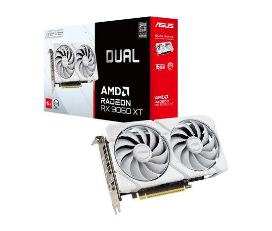 ASUS VGA AMD Radeon RX 9060 XT DUAL 16GB WHITE, RX 9060 XT, 16GB GDDR6, 2xDP, 1xHDMI