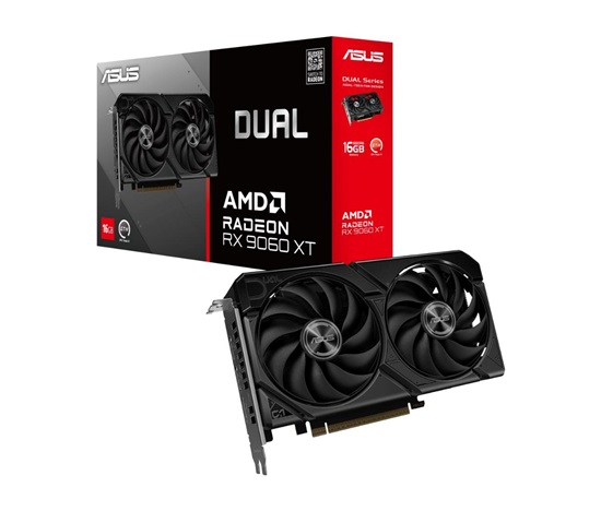 ASUS VGA AMD Radeon RX 9060 XT DUAL 16GB, RX 9060 XT, 16GB GDDR6, 2xDP, 1xHDMI