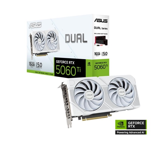 ASUS VGA NVIDIA GeForce RTX 5060 Ti DUAL 16G WHITE, 16GB GDDR7, 3xDP, 1xHDMI
