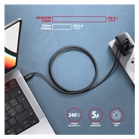 AXAGON BUCM4X-CM05AB, NewGEN+ kabel USB-C <-> USB-C, 0.5m, USB4 Gen 3×2, PD 240W 5A, 8K HD, ALU, oplot, czarny