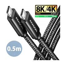 AXAGON BUCM4X-CM05AB, NewGEN+ kabel USB-C <-> USB-C, 0.5m, USB4 Gen 3×2, PD 240W 5A, 8K HD, ALU, oplot, czarny