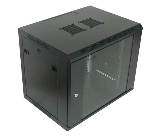 BAZAR - XtendLan 19" nástěnný rozvaděč 9U 600x600, nosnost 60 kg, skleněné kouřové dveře, rozložený - poškozený obal