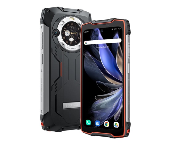 Rugged Smartphone Blackview BV9300 Pro 4G G99 12GB 256GB 15080-33W A13-D4, Watch Display, Black w Orange [No Charger]