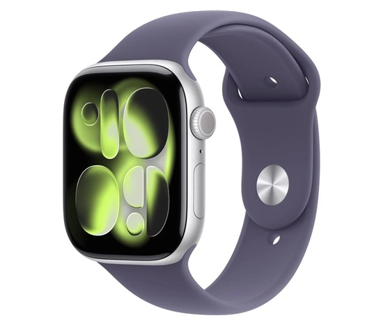Apple Watch Series 11 GPS 42mm Silver Aluminium Case with Purple Fog Sport Band - S/M