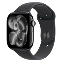 Apple Watch Series 11 GPS + Cellular 46mm Jet Black Aluminium Case with Black Sport Band - M/L
