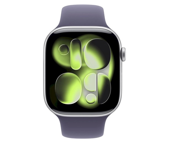 Apple Watch Series 11 GPS + Cellular 42mm Silver Aluminium Case with Purple Fog Sport Band - S/M