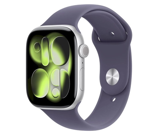 Apple Watch Series 11 GPS + Cellular 46mm Silver Aluminium Case with Purple Fog Sport Band - S/M